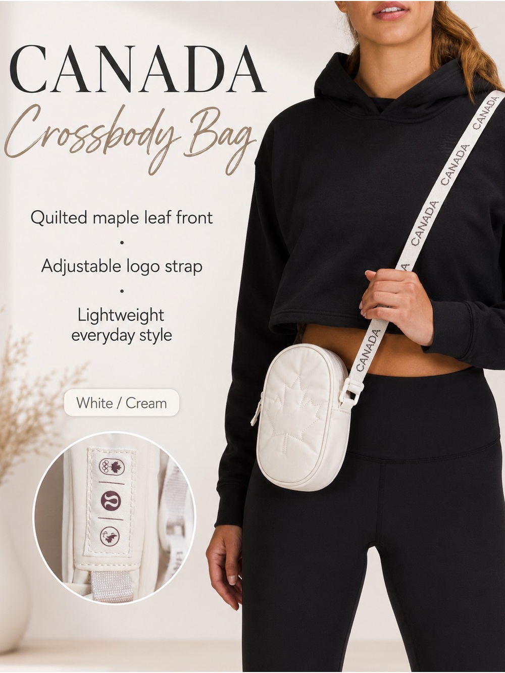 lululemon athletica White/Cream Quilted Maple Leaf Crossbody